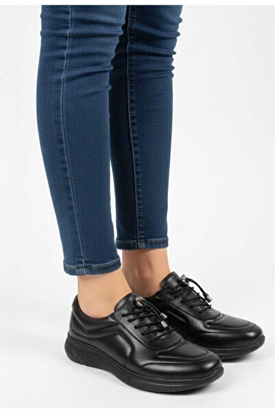 VARLIK AYAKKABI Genuine Leather Full Orthopedic Soft Shoes with Rubber Laces