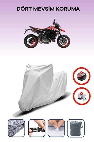 Breen قفل حقيبة خلفية رمادي اللون غير متوافق مع Ducati Hypermotard 821، قماش دراجة نارية متوافق، 4 مواسم