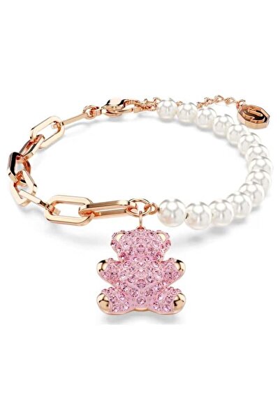 Swarovski Teddy Bileklik, Kristal inci, Ayıcık, Pembe, Pembe altın rengi kaplama