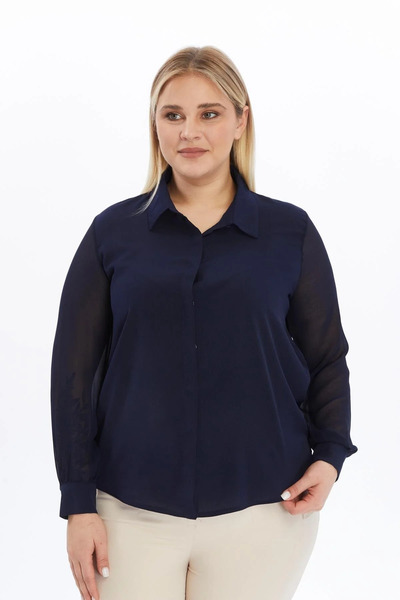 Mona Group Women's Navy Blue Plus Size Crepe Sleeve Chiffon Shirt - Navy Blue...
