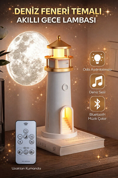 Weisre Deniz Feneri Temalı Akıllı Gece Lambası Bluetooth Bağlantısı, Deniz Se...