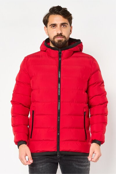 Geox Men Quilted Hooded Puffer Jacket, Red