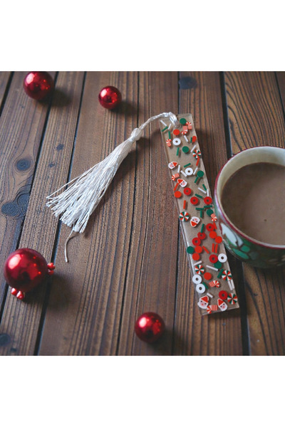 Aurezen Atelier Yeni Yıl Hediyelik Yılbaşı Şeffaf Epoksi Kitap Ayracı - Noel Baba Ve Şekerleme Figürlü