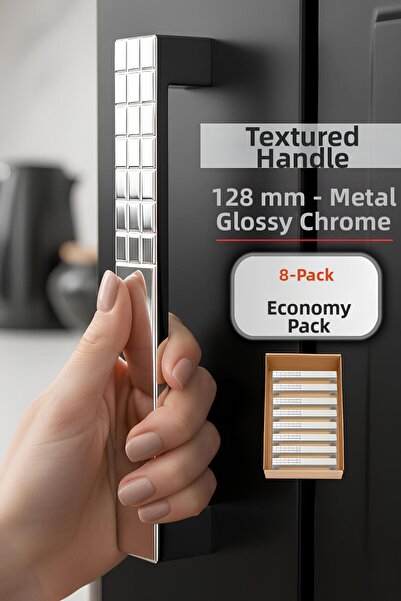 GLASWEN Mâner de bucătărie cromat de 128 mm - 8 bucăți cu model Bihter, dulap...