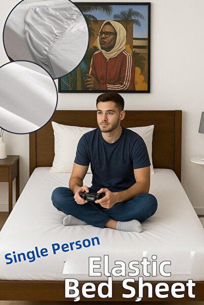 Dantelux شرشف قطن رانفورس مطاطي - مفرد (100 × 200 + 20 سم) - أبيض