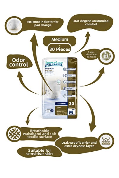 JENDER Absorbent Panties Medium Size Patient Diapers Medium 30 Pieces