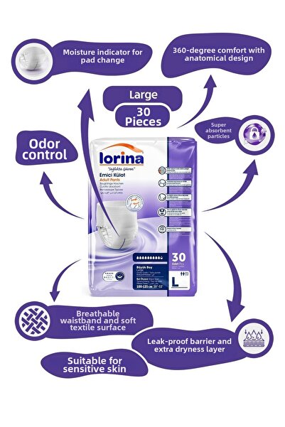 LORİNA سراويل داخلية ماصة لحفاضات المرضى - 30 قطعة كبيرة