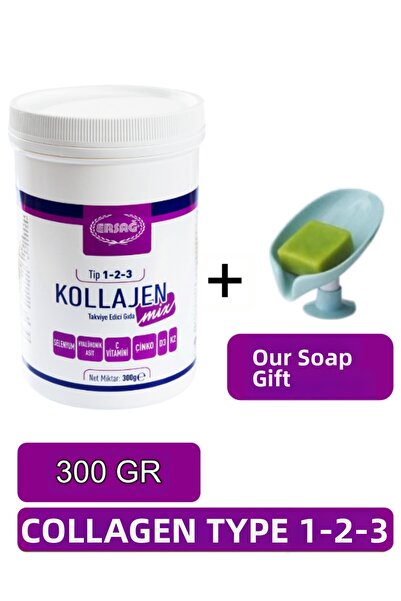 Ersağ Collagen Mix (Type 1-2-3) 300 Gr Original Halal Organic + (Our Soap Gif...