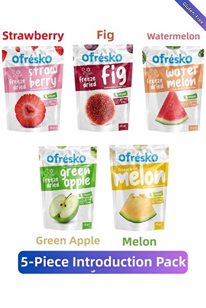 Ofrésko رقائق الفواكه المجففة - عبوة مكونة من 5 قطع - توت مجفف بالتجميد، تفاح...