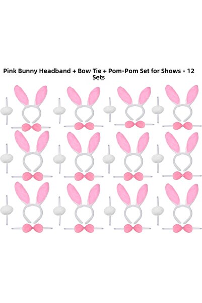 CT STONES Pink Rabbit Costume Set – Crown, Bow Tie, Pompom (Pack of 12)