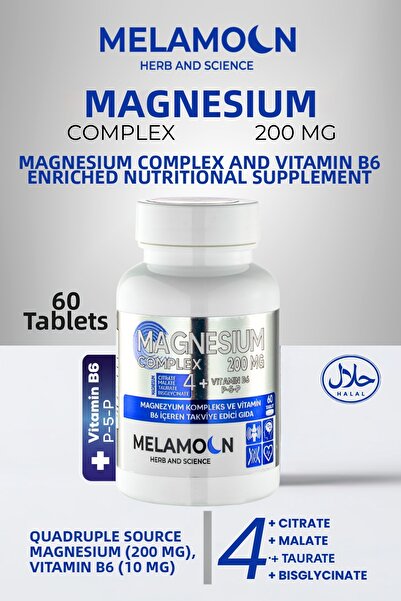 Melamoon Magnesium Complex and Vitamin B6 - 60 Tablets Bisglicinate, Malat, Taurat, Citrate