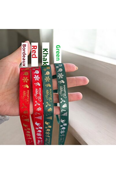 HUR-AY PACK New Year Special Printed Red and Green Satin Ribbon, 1.5 cm Satin...