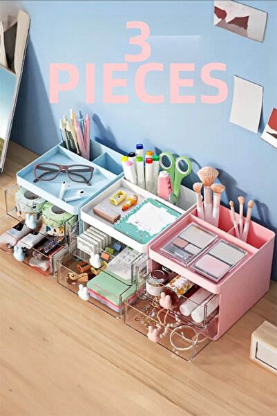 Bayev 3 Pieces Popsy 2-Drawer Makeup Organizer - Brush Cosmetic Makeup Organizer with Compartments