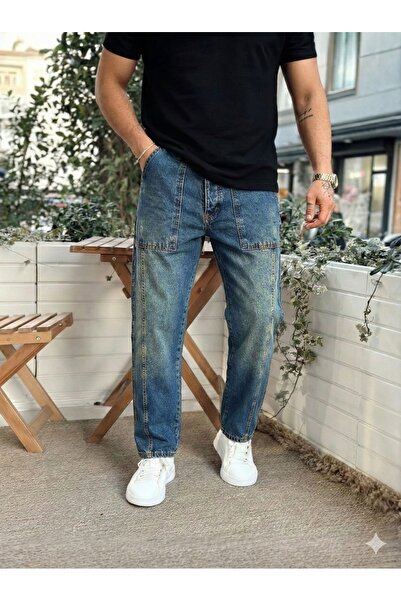 A&O Style Men's Regular Fit Washed Stitching Detail Design Jean Denim Pants