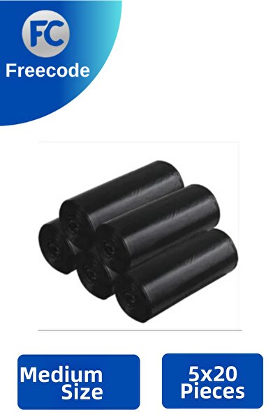 Freecode Standard Medium Garbage Bags (20 Pieces 55 X 60cm 30Lt Black) 5 Rolls