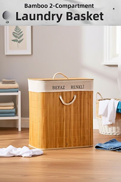 Penthouse Καλάθι ρούχων από μπαμπού με 2 θήκες