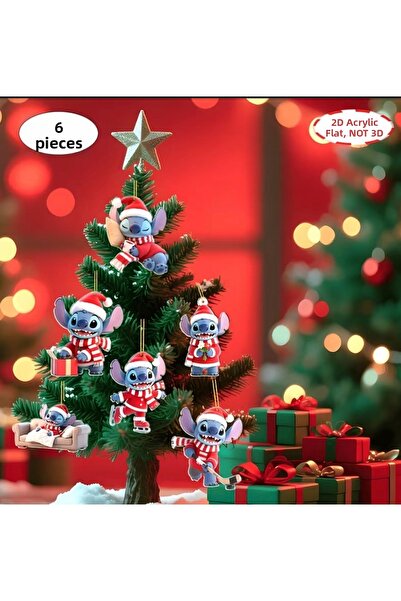 DeNors زينة عيد الميلاد من ديزني ستيتش مكونة من 6 قطع مسطحة ثنائية الأبعاد - ...