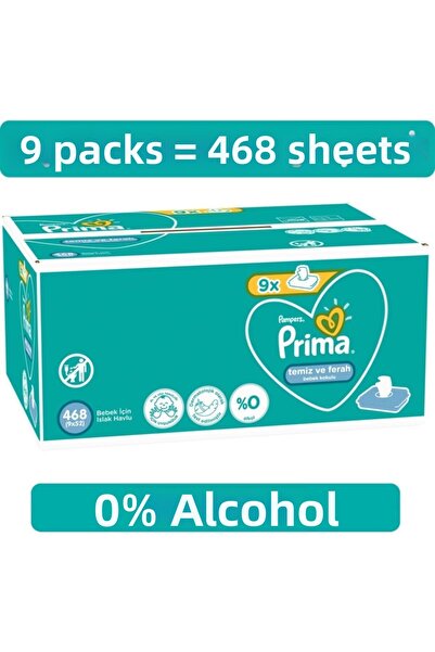 Prima بامبرز مناشف مبللة نظيفة ومنعشة 52 قطعة × 9 قطع (468 ورقة)