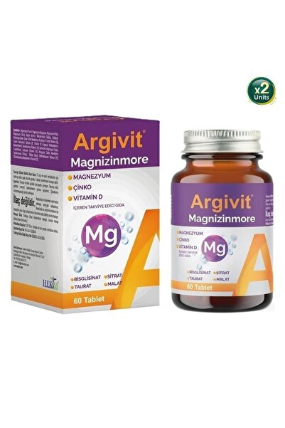 Argivit Magnizinmore Food Supplement Containing Magnesium, Zinc and Vitamin D 60 Tablets 2 Pieces