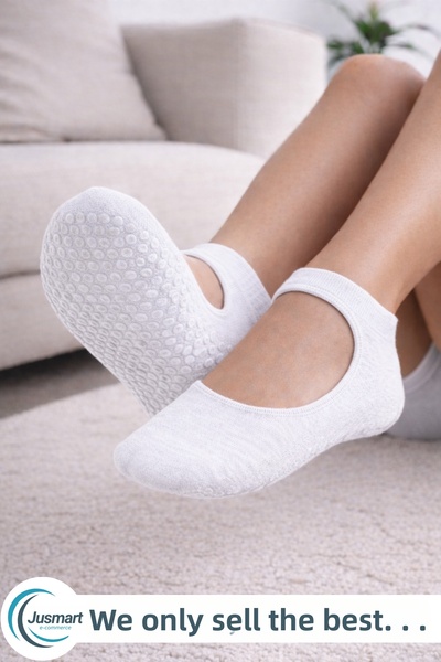 Jusmart Λευκές γυναικείες κάλτσες γιόγκα μπαλαρίνας ◆   Βαμβακερή αντιολισθητ...