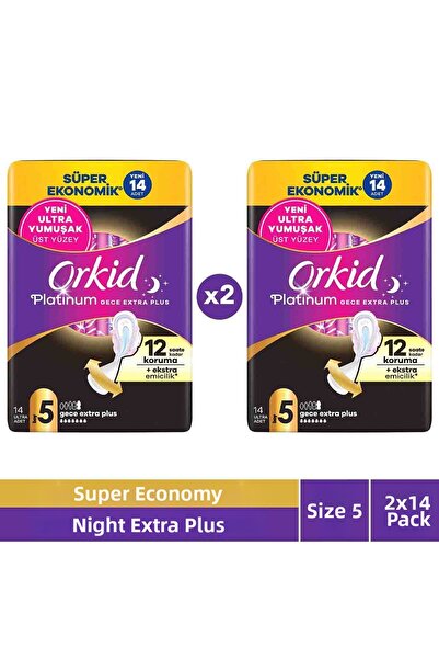 Orkid بلاتينيوم جيتا إكسترا بلس (مقاس 5) 14 قطعة فوط صحية اقتصادية للغاية ×2