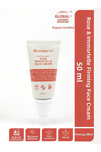 BIONATURCA كريم الوجه العضوي المعتمد من الورد وزهرة الخلود لشد البشرة 50 مل