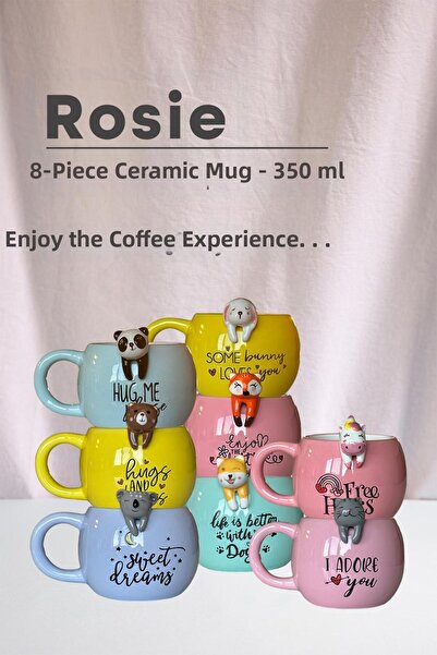 ROSIE 8-Piece Ceramic Mugs Animal Family, 350 ml