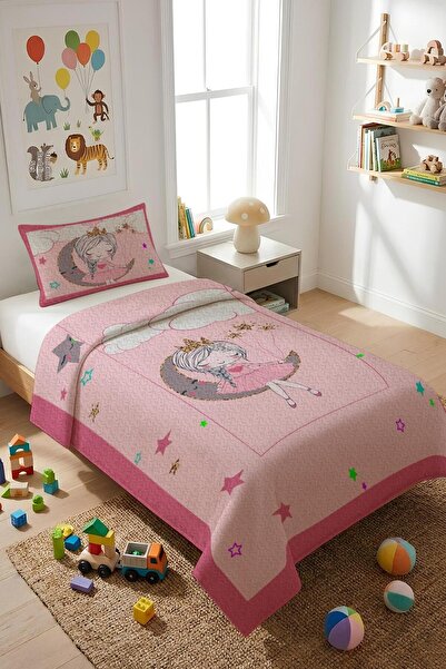 Dolce Mariee طقم غطاء سرير للأطفال من القماش المخملي بتصميم فتاة على القمر (ق...