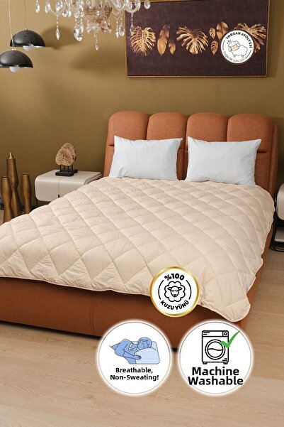 yasetex tasarım 100% Merino Wool Double Quilt Sleeping Set - Mattress Cover, 2 Pillows and Sheet as a Gift