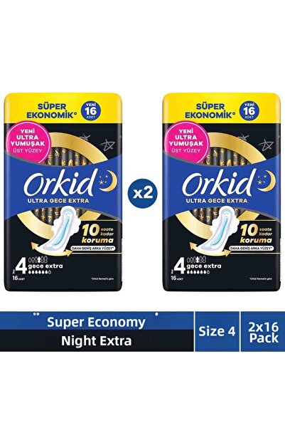 Orkid Ultra Extra Four Pack Night Extra 16 Pieces X2