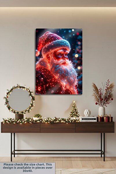 DekorHane Metal Print - Christmas Design with Neon, Santa Claus, Snowman, Deer, New Year's Gift Painting