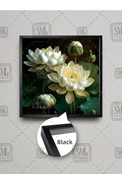 SML TABLO Floare de lotus albă pe apă, floare de nufăr, pictură pe pânză oriz...