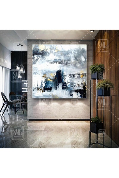 SML TABLO Златен детайлен мраморен мотив абстрактен вертикален печат на платно