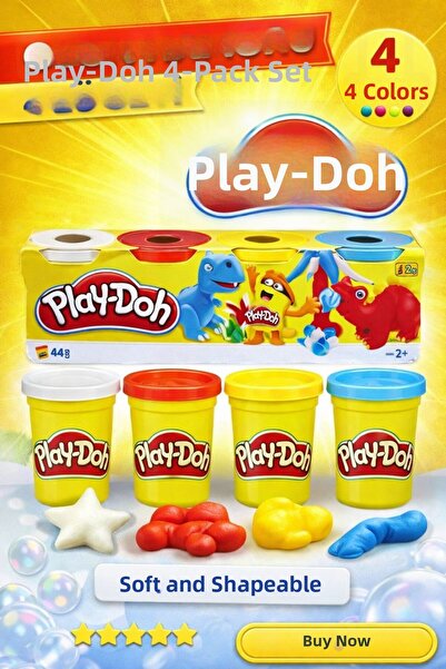 ANI OFİS KIRTASİYE A K Play Dough Set of 4 – 4 Colors Soft and Moldable Dough