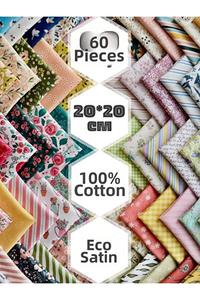 FabricMarket 60 bucăți 20x20 cm bumbac 100% Set de țesături patchwork din sat...