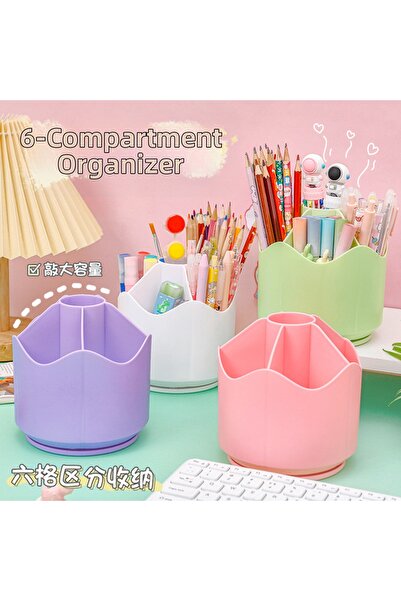 synshop Kawaii Desk Top Pen Holder Pencil Makeup Box 360 Degree Rotating Orga...