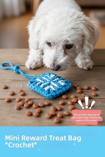 ŞİRİN İŞLER SHOP Dog Treat Mini Bag Blue |   Mini Wallet Pouch |   Knitted Ba...