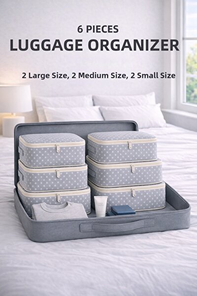 FORVENS 6 Pieces Polka Dot Pattern - Luggage Organizer Set Without Mesh Patte...