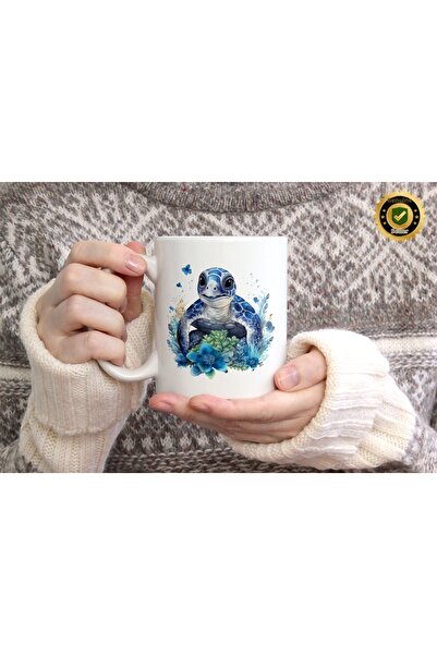 WİLLOW STORE Cute Turtle Porcelain Mug with 4 Figures, High Quality, Gift