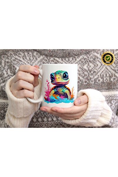 WİLLOW STORE Cute Turtle Porcelain Mug with 15 Figures, High Quality, Gift