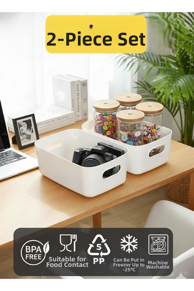 VİALEX 2 bucăți organizator de birou, culoare albă, coș din plastic, organizator multifuncțional