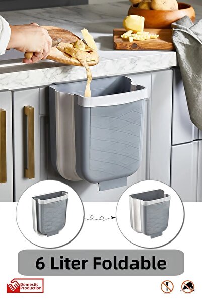 ARVALE Foldable Hanging Kitchen Undercounter Trash Can - Hideable Inside and ...
