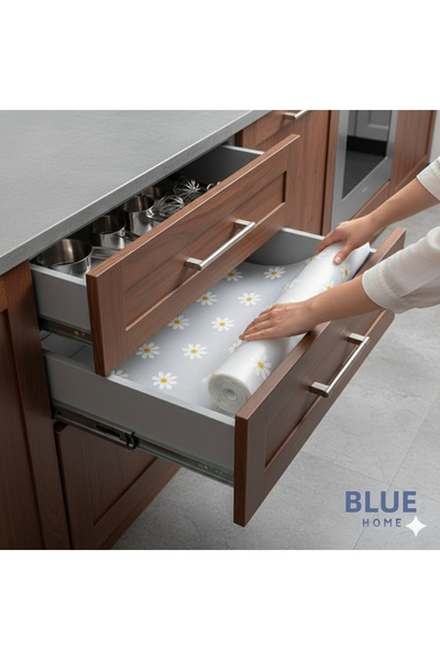 Blue Home باباتيا ديزاين - بطانة رف غير قابلة للانزلاق - حصيرة درج للمطبخ والثلاجة والخزائن، 45 × 10