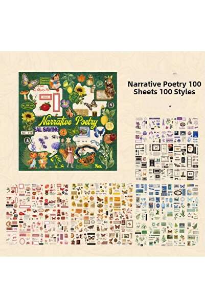 Choice مجموعة ملصقات نباتية شفافة عتيقة مكونة من 100 ورقة من الشعر السردي من ...