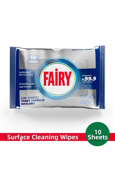 Fairy منشفة تنظيف الأسطح البلاتينية 10 قطع |   خل أبيض وبيكربونات