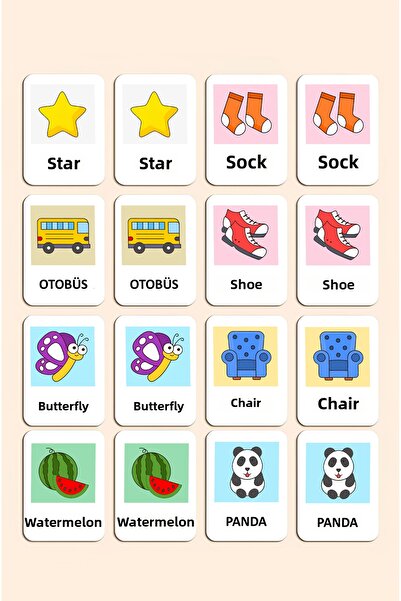 kutuTR Educational Matching Cards for Kids – Object and Animal Themed Memory Game – Preschool