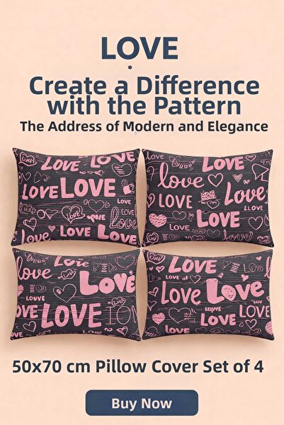 Loova 4 Pieces of Pillowcases, 100% Cotton, Patterned, 50*70 cm Size, Thick, ...