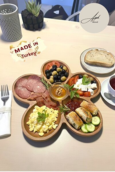 Ayd ahşap Natural Wood 5-Compartment Snack & Breakfast Presentation Plate – H...