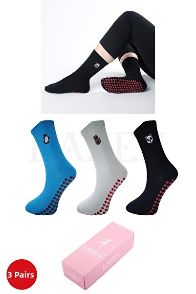 Lazen Pilates & Yoga Non-Slip Socks Boxed Sets – Patterned Special Design -Ba...