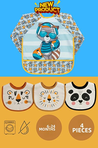 Apronica مجموعة اقتصادية مكونة من 4 قطع من مريلة الأطفال ذات الأكمام من ميوزي...